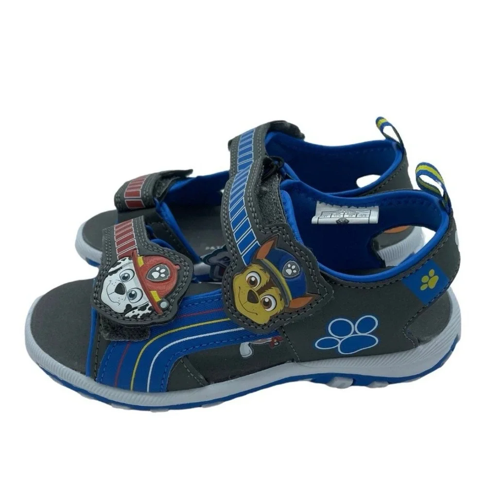 Paw Patrol Chase Marshall Boys Sandals Blue Grey Size 11 Hook Loop Straps New
